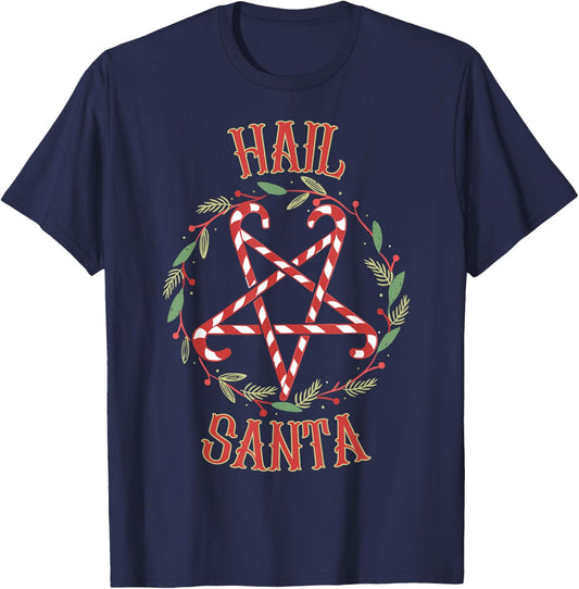 Hail Santa Funny Christmas Pajamas Heavy Metal Xmas Holiday T-Shirt - T-Shirt | Navy