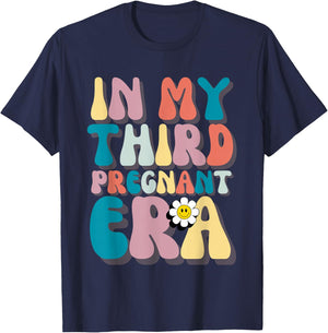 In My Third Pregnant Era Groovy 3rd Pregnancy Announcement T-Shirt - T-Shirt | Navy