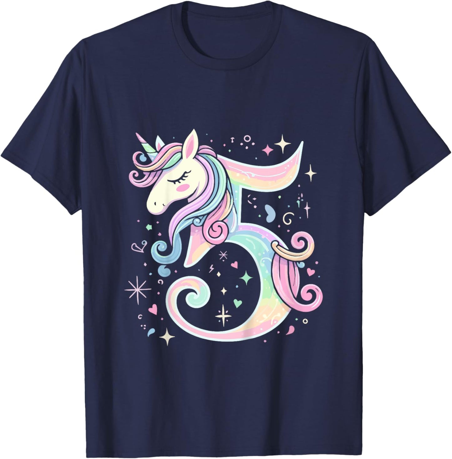 5th Birthday Party Unicorn 5 Years Old Unicorns T-Shirt - T-Shirt | Navy