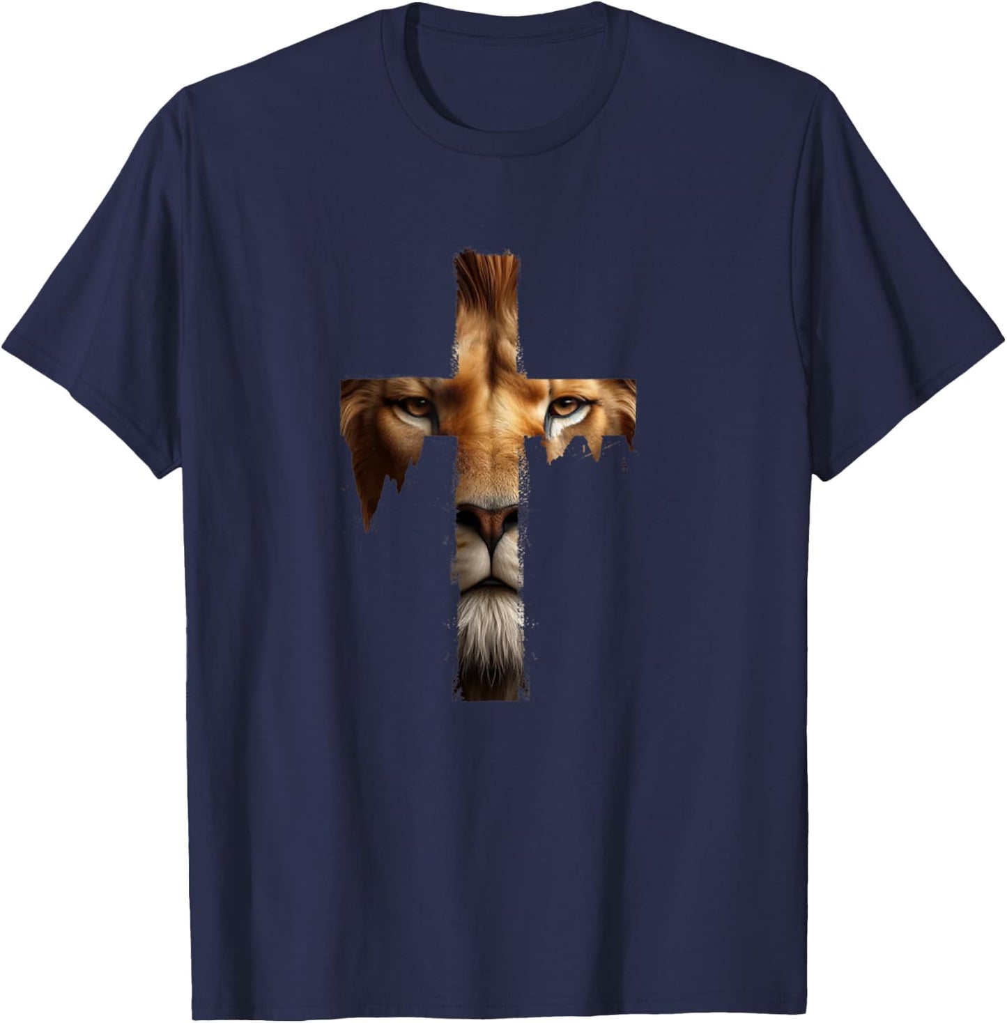Vintage Jesus God Lion Cross Christian Faith Religion T-Shirt - T-Shirt | Navy