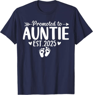 Promoted to Auntie Est 2025 Soon To Be New Aunt Baby Reveal T-Shirt - T-Shirt | Navy