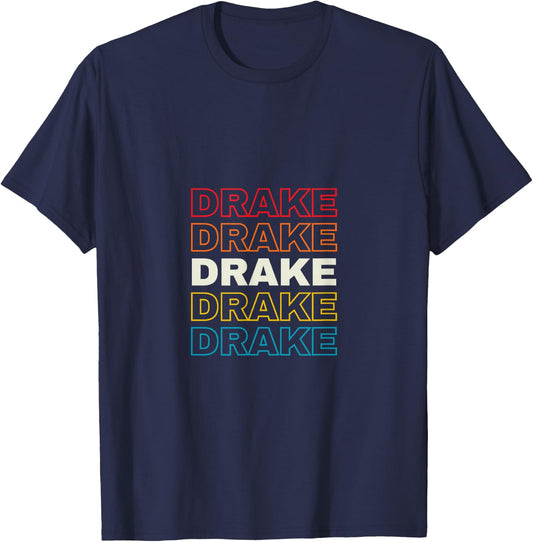I Love Drake Personalized Retro Sunset First Name T-Shirt - T-Shirt | Navy