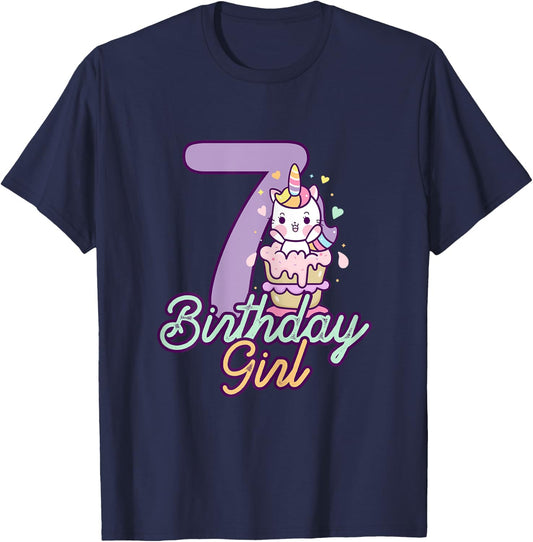 7 Years Old Birthday Girl Gifts Unicorn 7th Birthday T-Shirt - T-Shirt | Navy