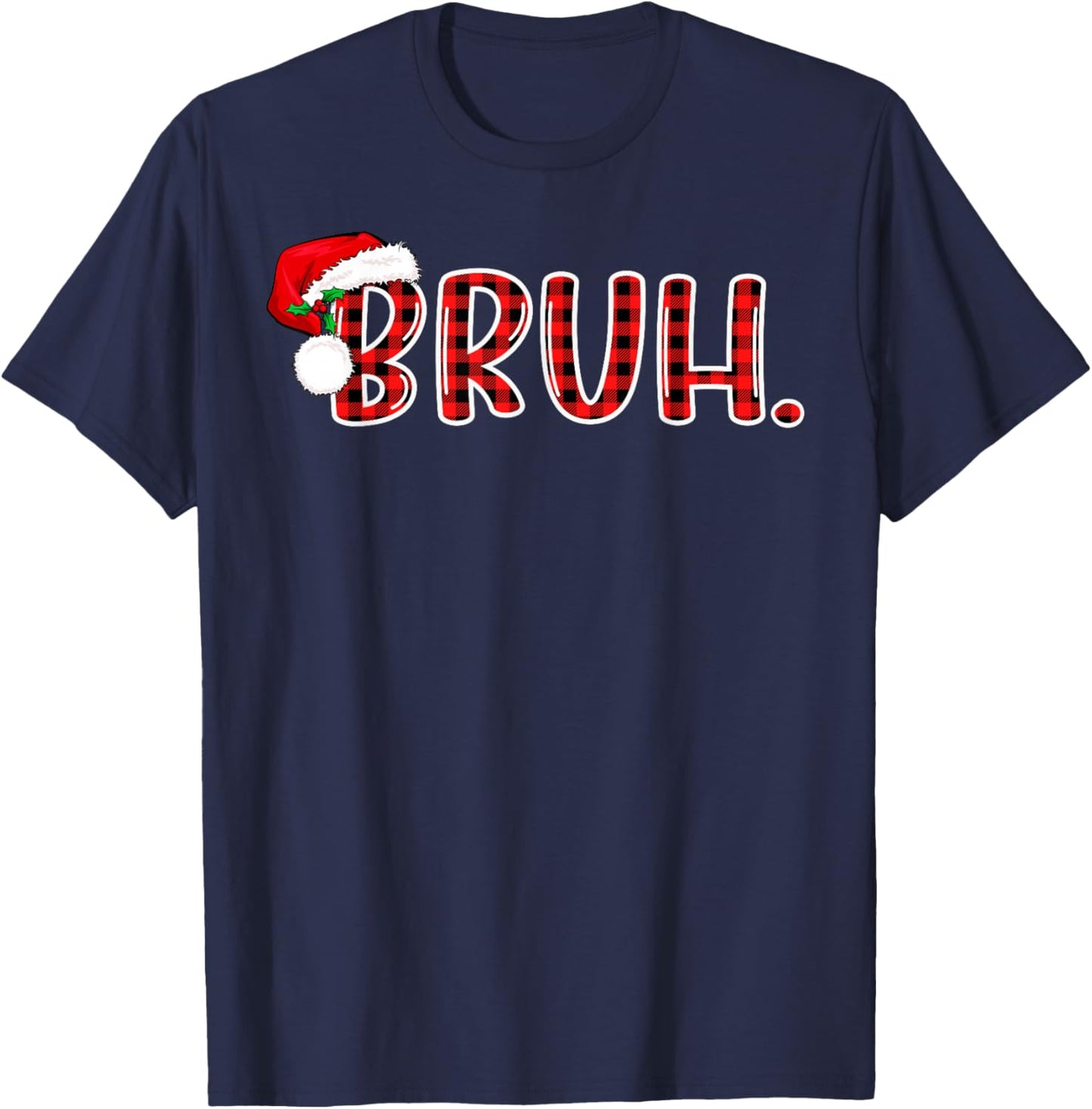 Bruh Funny Christmas Plaid Teens Boys Kids Xmas Pajamas T-Shirt - T-Shirt | Navy