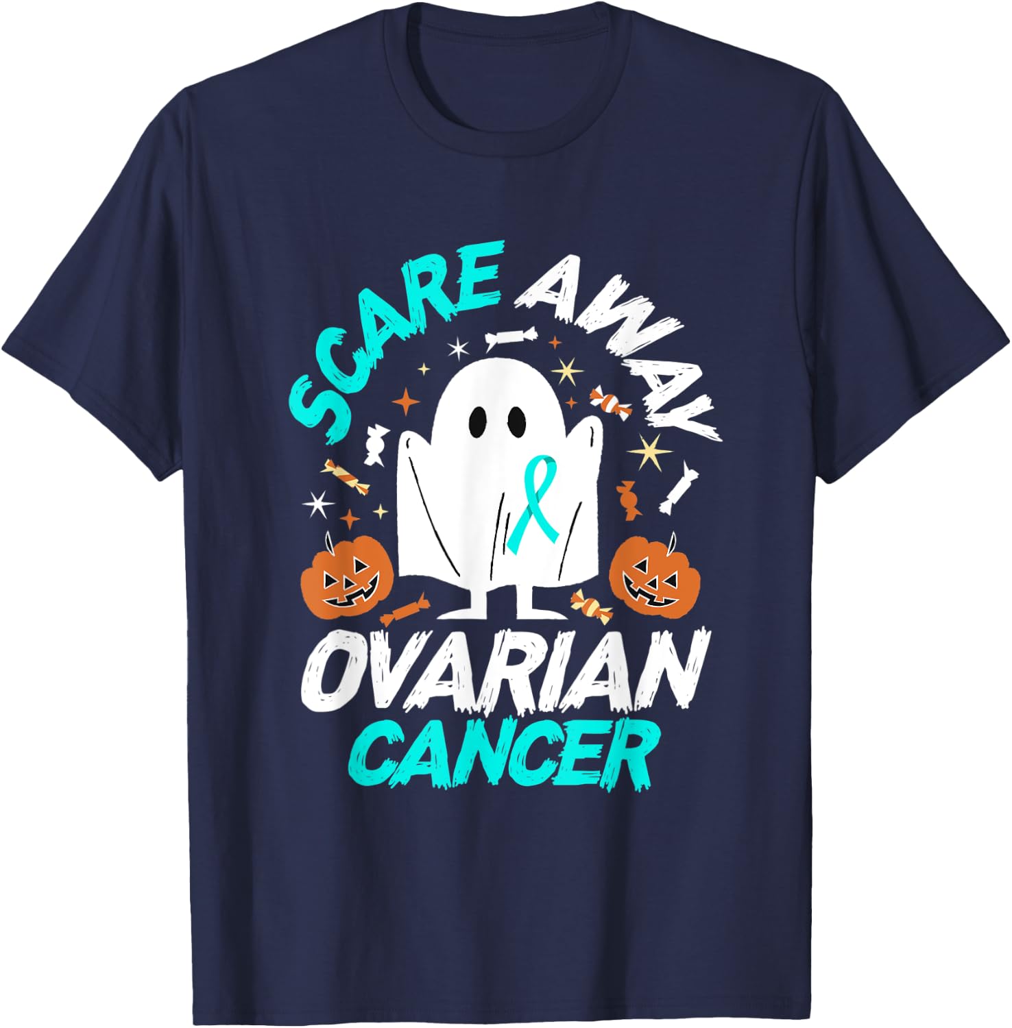 Halloween Ovarian Cancer Awareness T-Shirt - T-Shirt | Navy