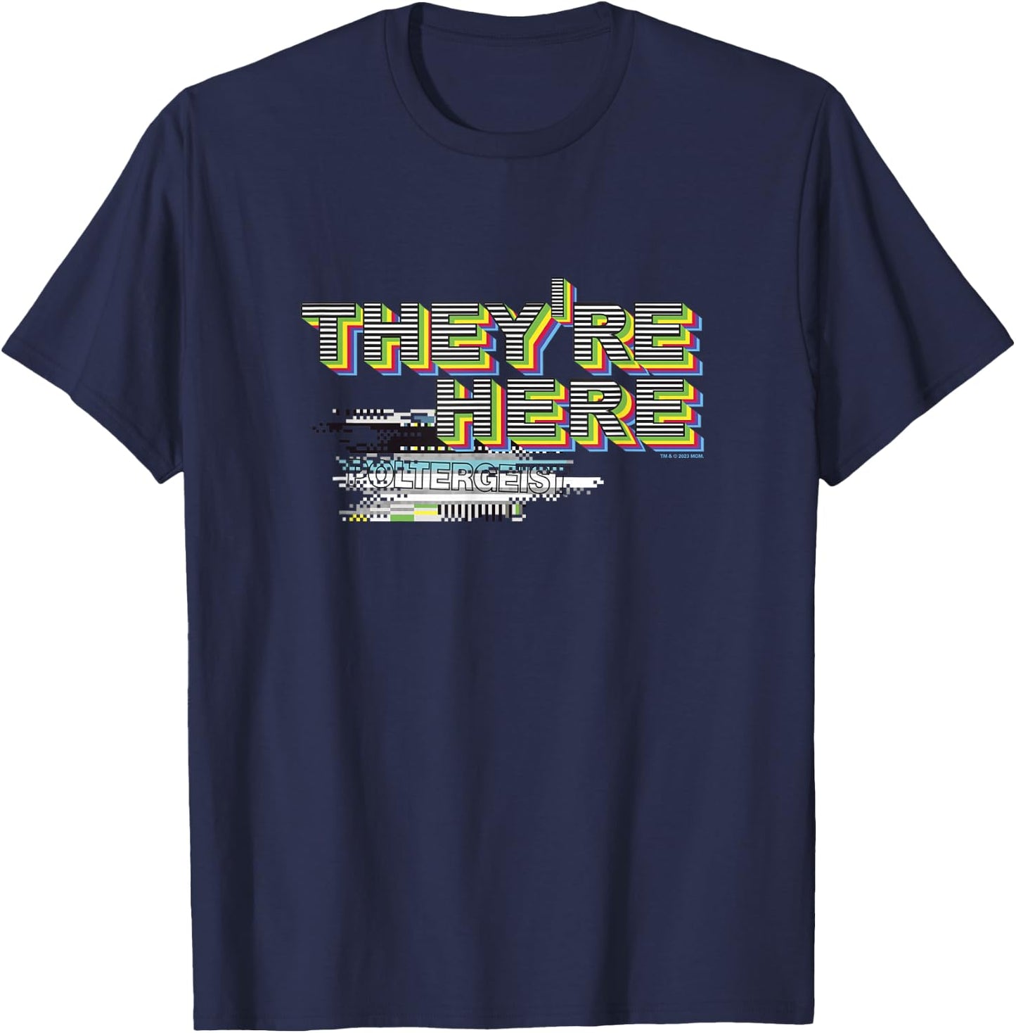 Poltergeist They're Here TV Static Letters Halloween T-Shirt - T-Shirt | Navy