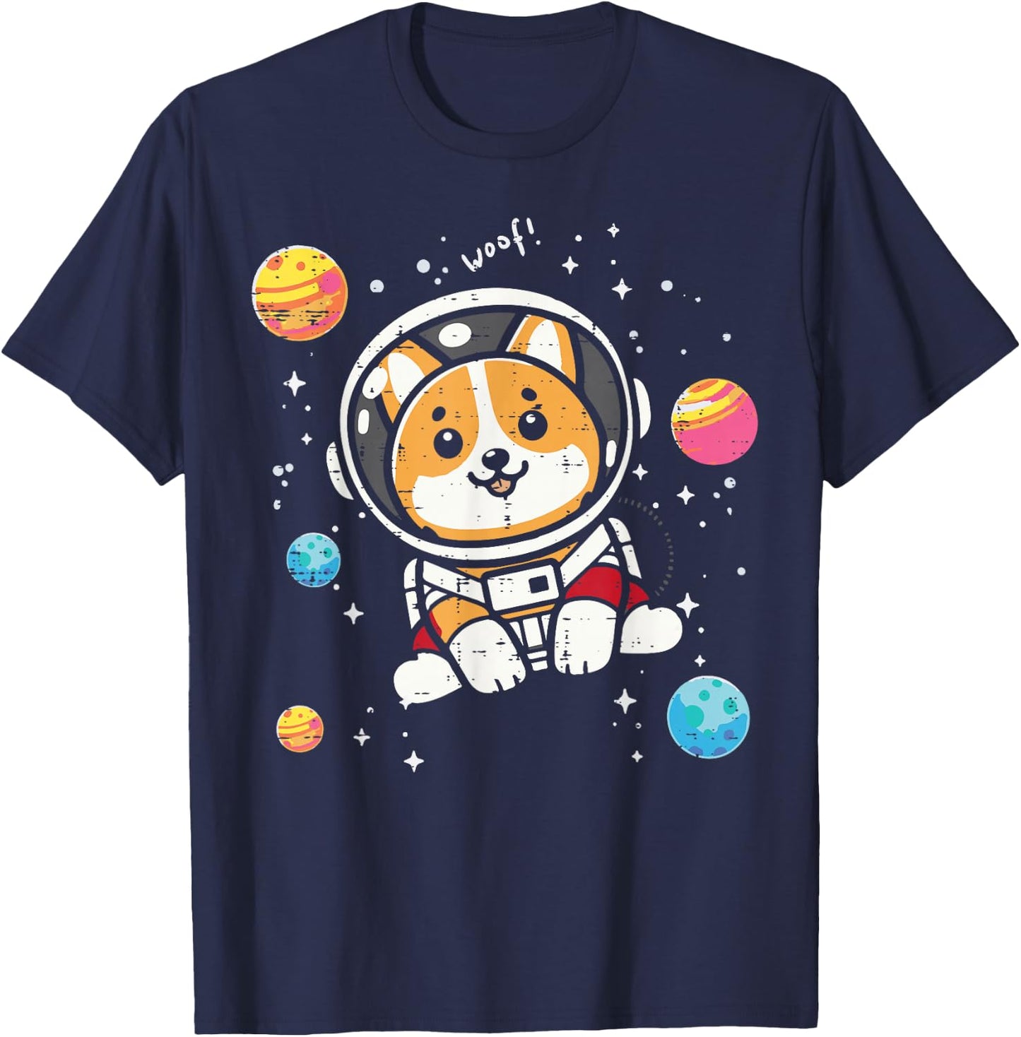 Astronaut Dog Welsh Corgi Woof Space Galaxy Men Women Kids T-Shirt - T-Shirt | Navy