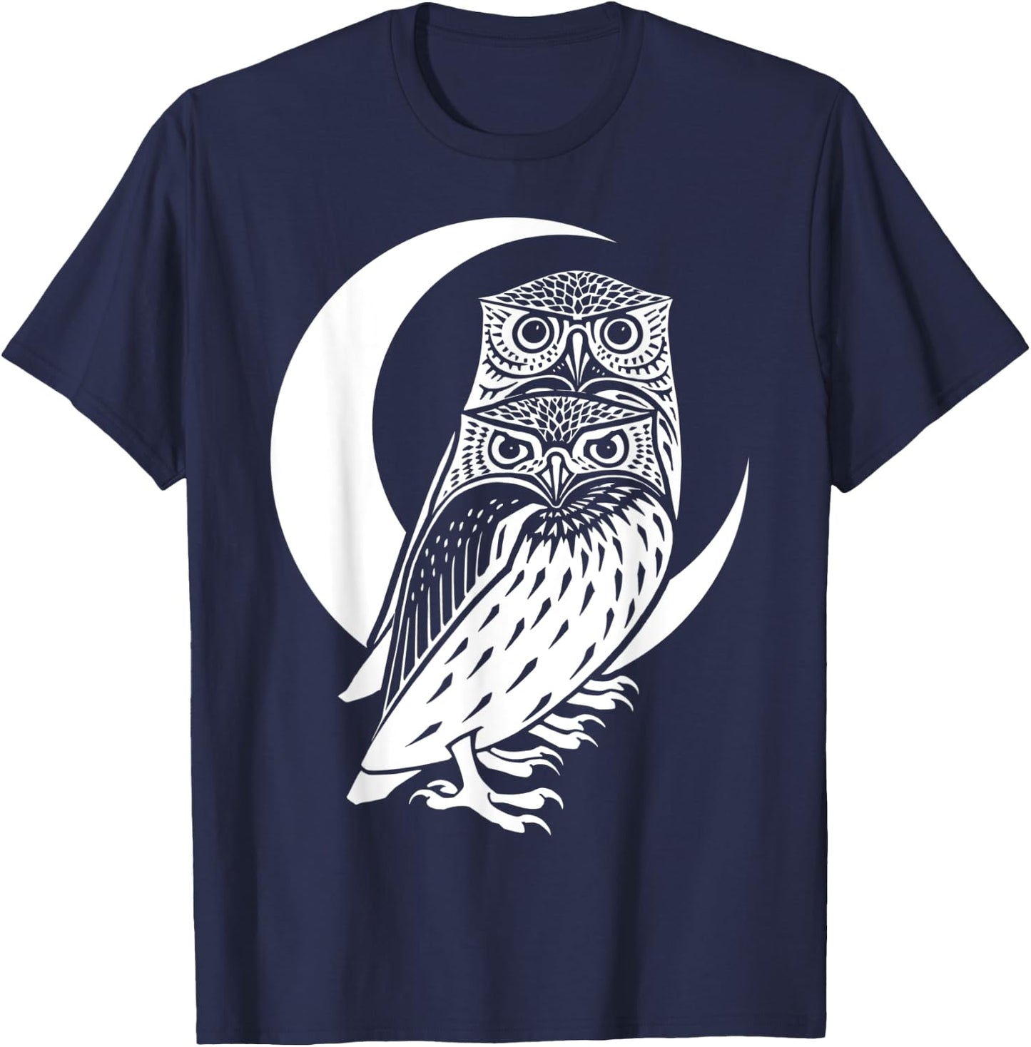Witchy Wiccan Goth Owls And Halloween Crescent Moon T-Shirt - T-Shirt | Navy