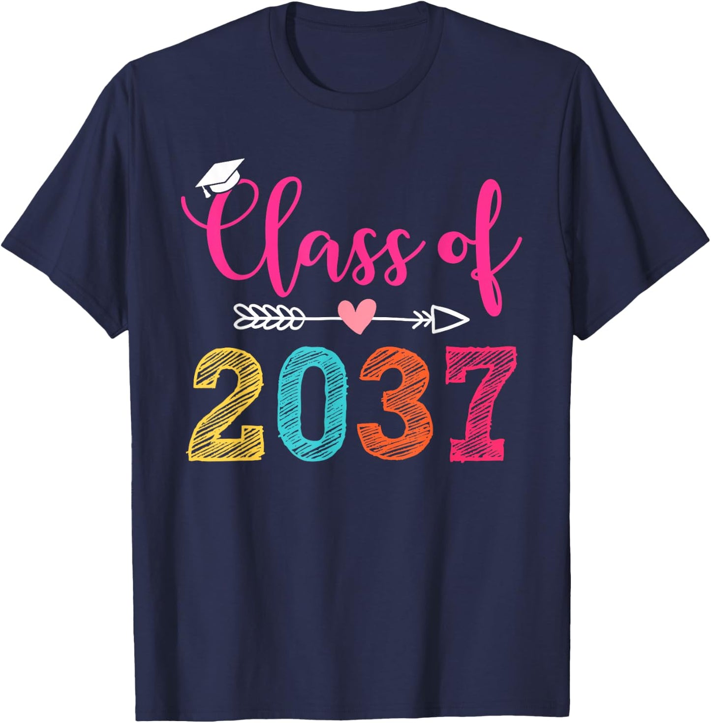 Class Of 2037 Pre K Grow With Me Graduation Boys Girls T-Shirt - T-Shirt | Navy