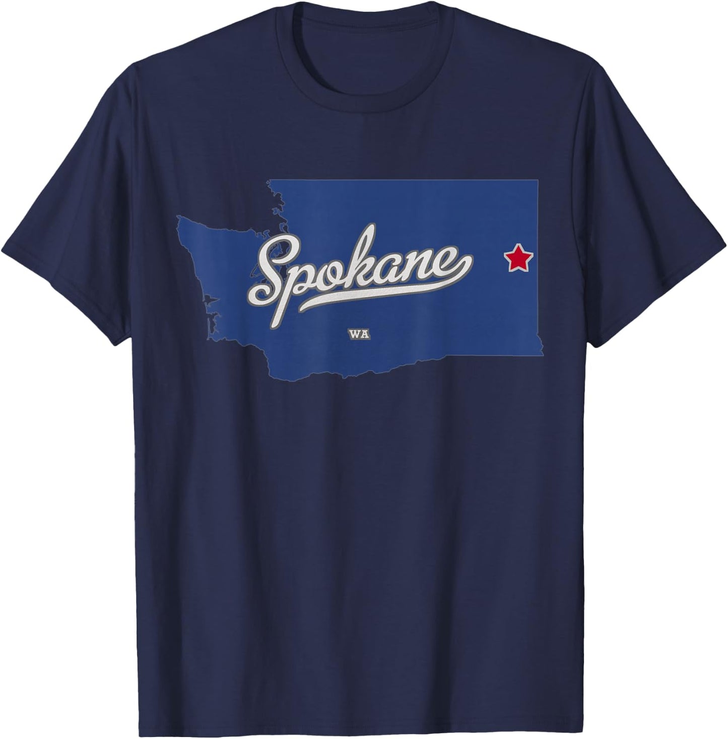 Spokane Washington WA Map T-Shirt - T-Shirt | Navy