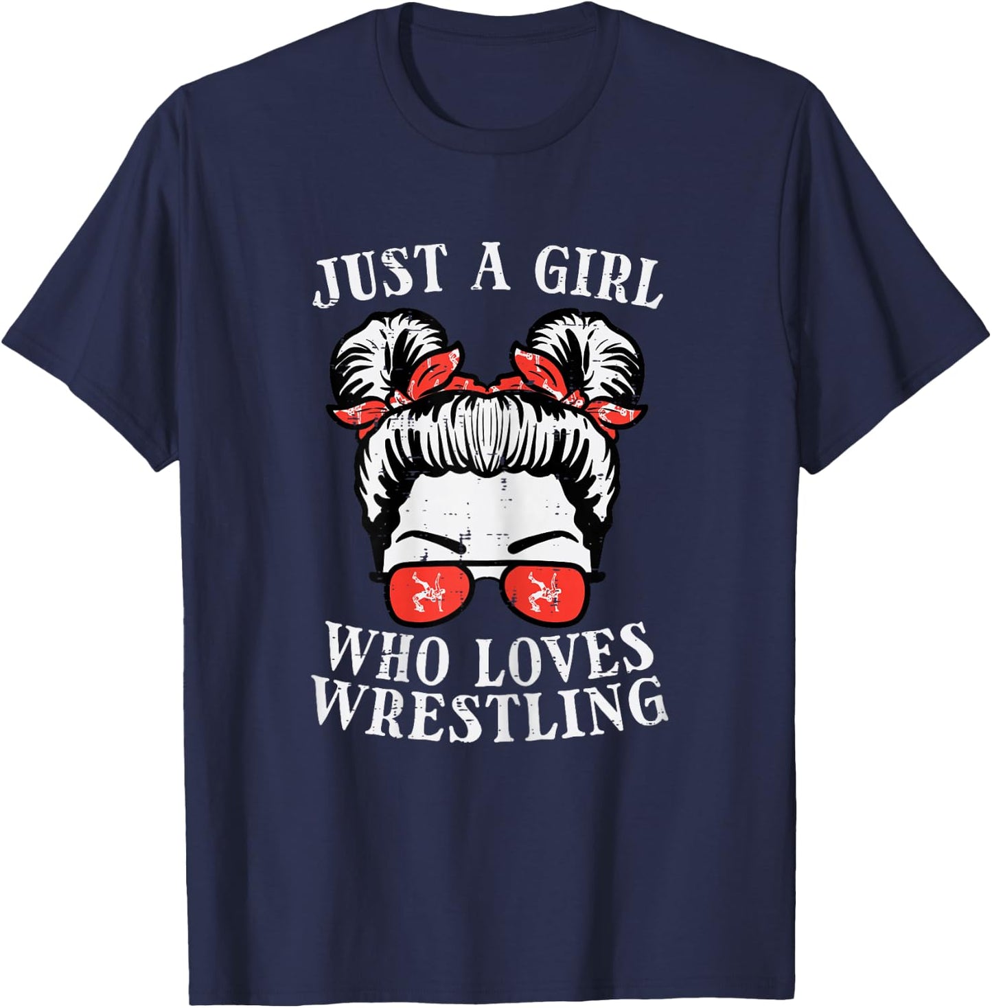 Just Girl Who Loves Wrestling Messy Bun Wrestler Women Kids T-Shirt - T-Shirt | Navy