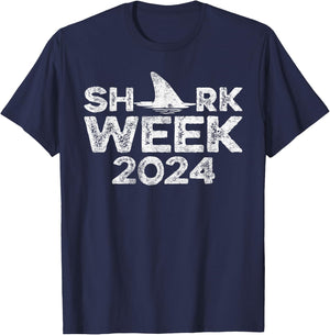Retro Shark Fin Week 2024 Lovers Animal Ocean Trip Biologist T-Shirt - T-Shirt | Navy