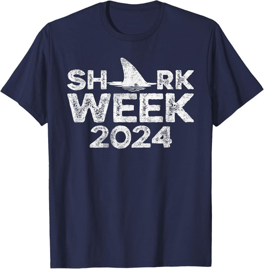 Retro Shark Fin Week 2024 Lovers Animal Ocean Trip Biologist T-Shirt - T-Shirt | Navy