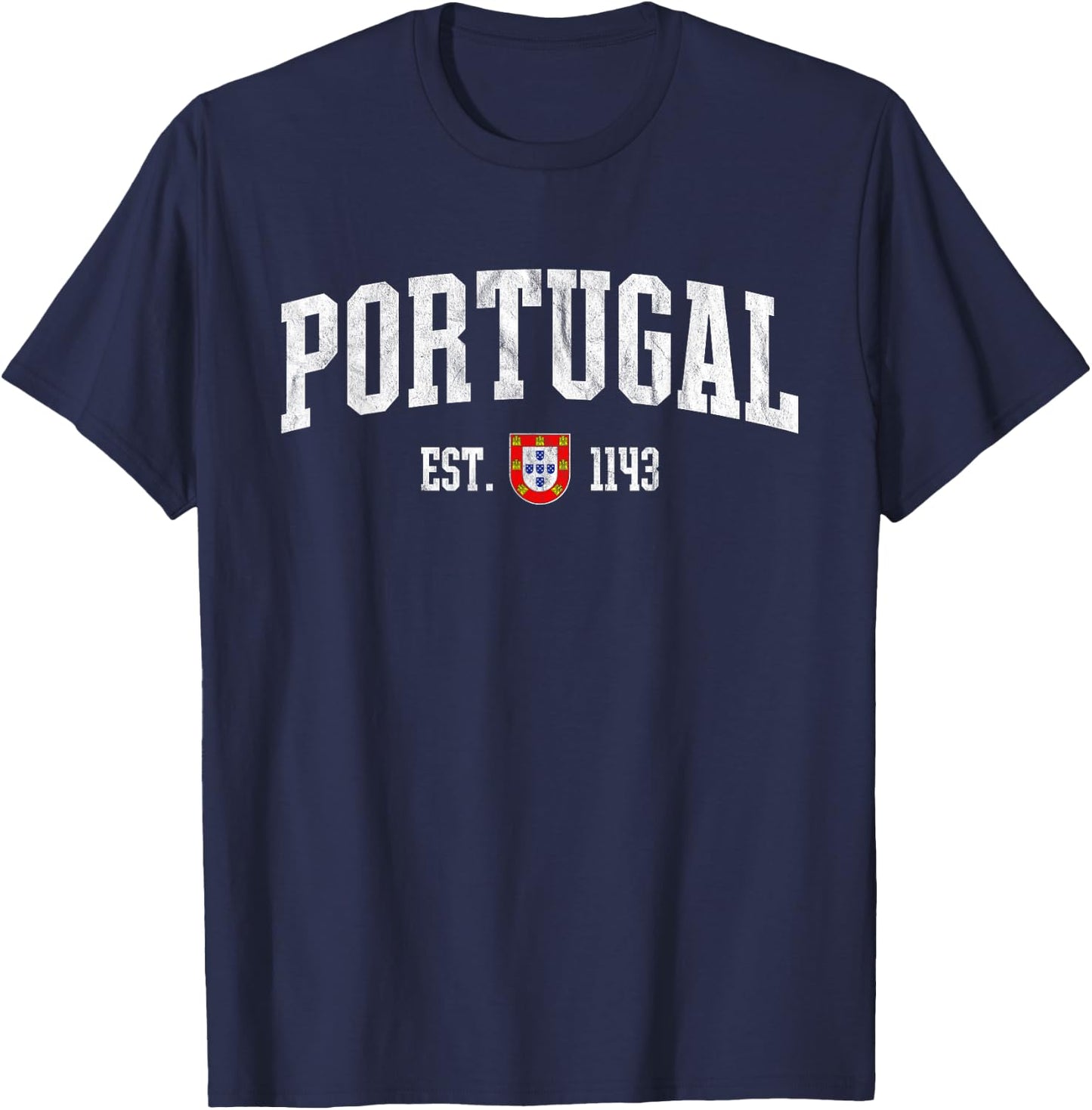 Portugal Est. 1143 - Portuguese Flag Quinas Retro Distressed T-Shirt - T-Shirt | Navy