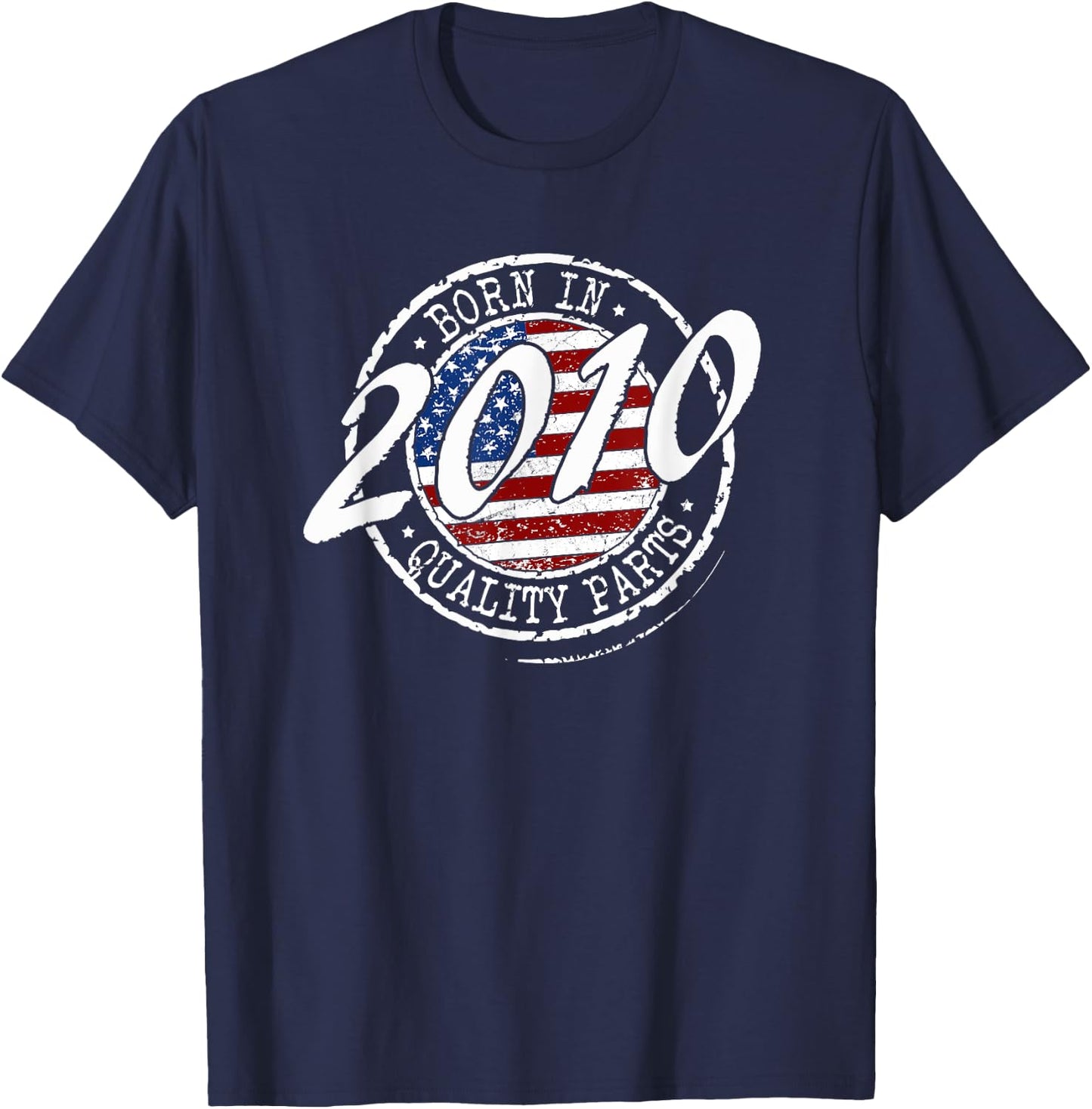 Born In 2010 Birthday, Vintage Flag Born In 2010 Birthday T-Shirt - T-Shirt | Navy