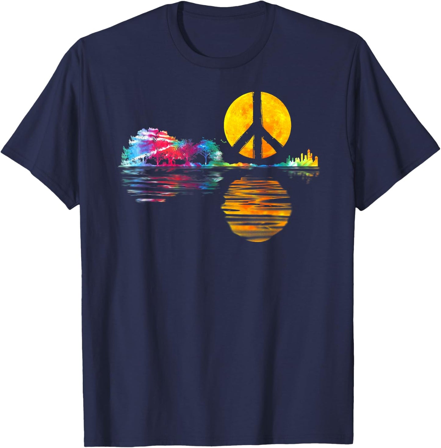 Hippie Guitar Moon I Guitarist Musician Peace Sign T-Shirt - T-Shirt | Navy