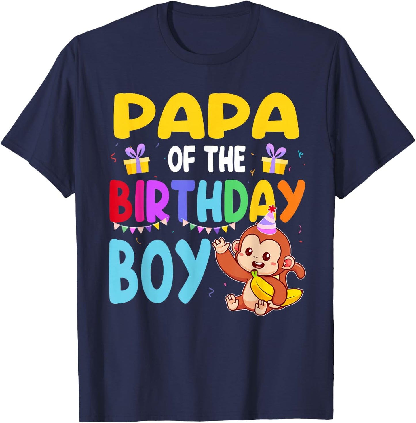 Papa Of The Birthday Boy Monkey Family Matching T-Shirt - T-Shirt | Navy