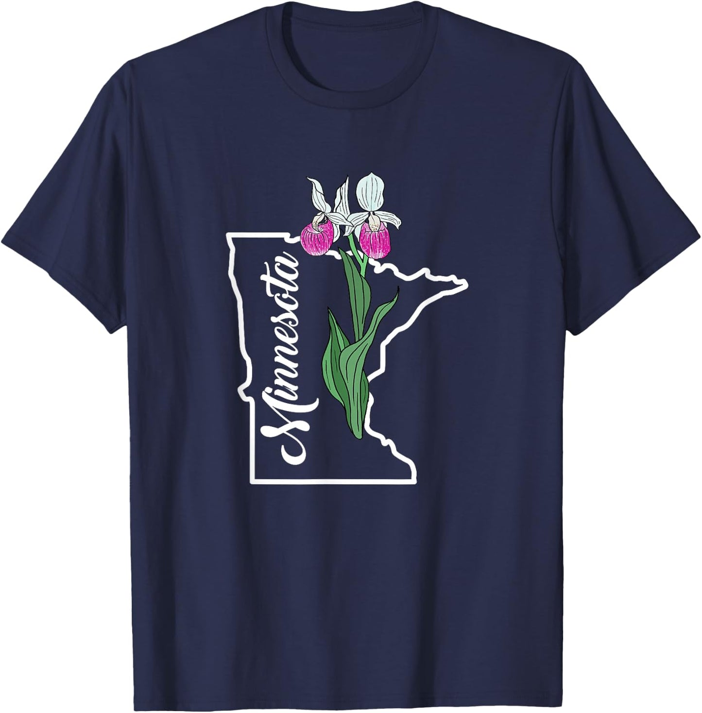 Minnesota Pink Lady's Slipper Flower T-Shirt - T-Shirt | Navy
