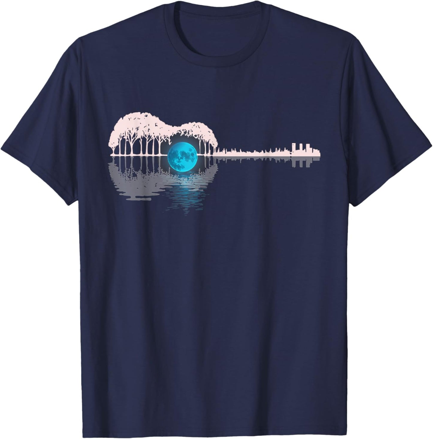 Guitar Lake Shadow Guitarists Musician Acoustic Guitar Lover T-Shirt - T-Shirt | Navy