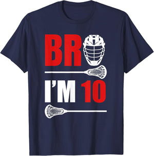 10th Birthday Shirt Boy Bro I'm 10 Year Old Lacrosse Theme T-Shirt - T-Shirt | Navy