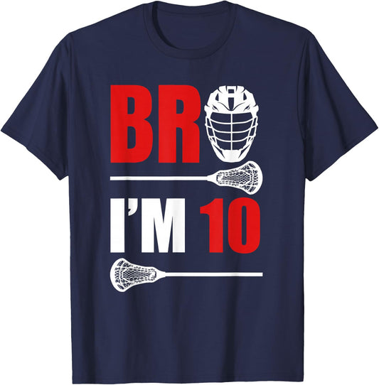 10th Birthday Shirt Boy Bro I'm 10 Year Old Lacrosse Theme T-Shirt - T-Shirt | Navy