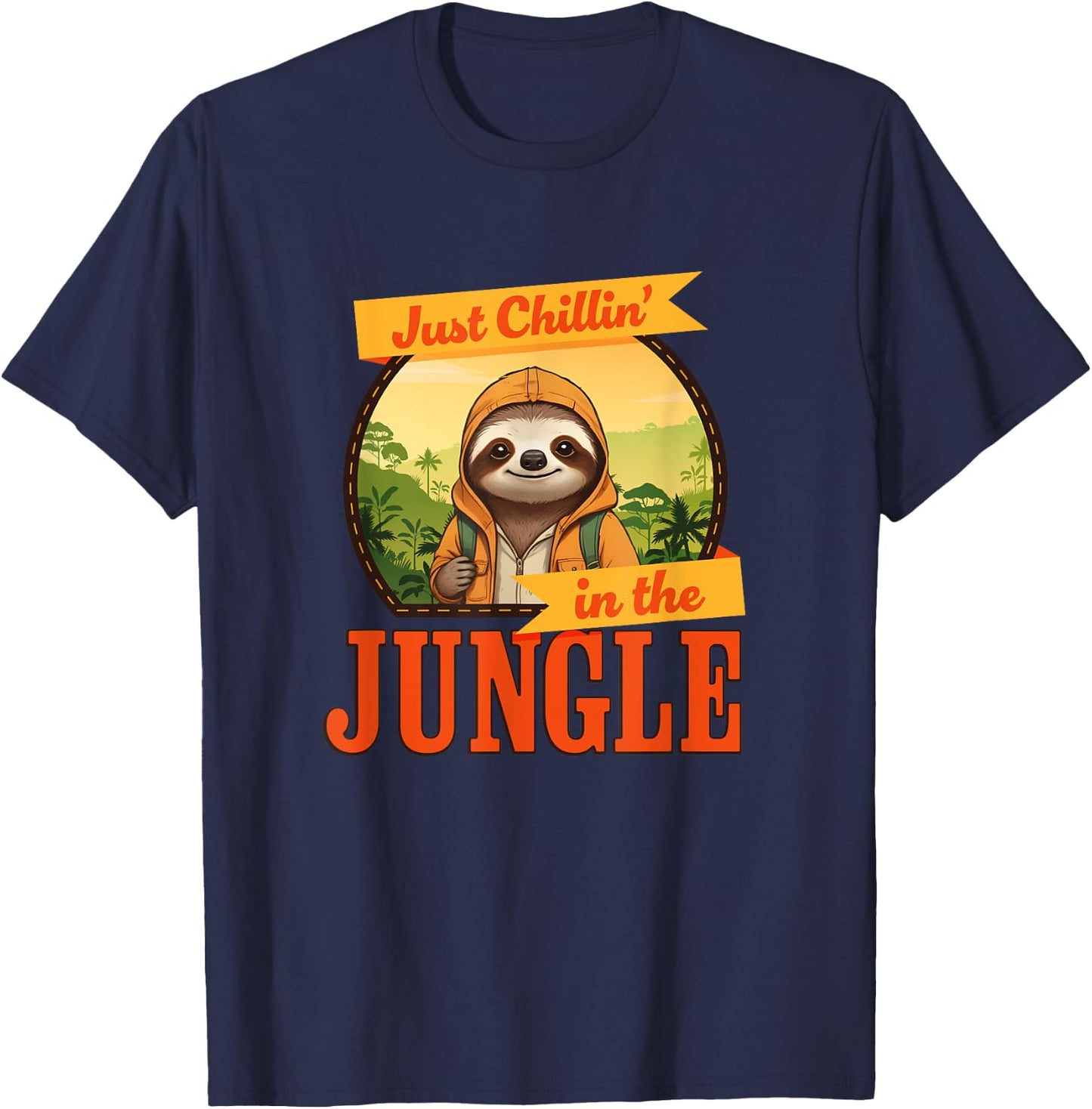 Jungle Sloth, Chilling In The Jungle Sloth T-Shirt - T-Shirt | Navy