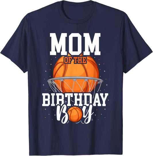 Mom Of The Birthday Boy Basketball Theme Bday Party T-Shirt - T-Shirt | Navy