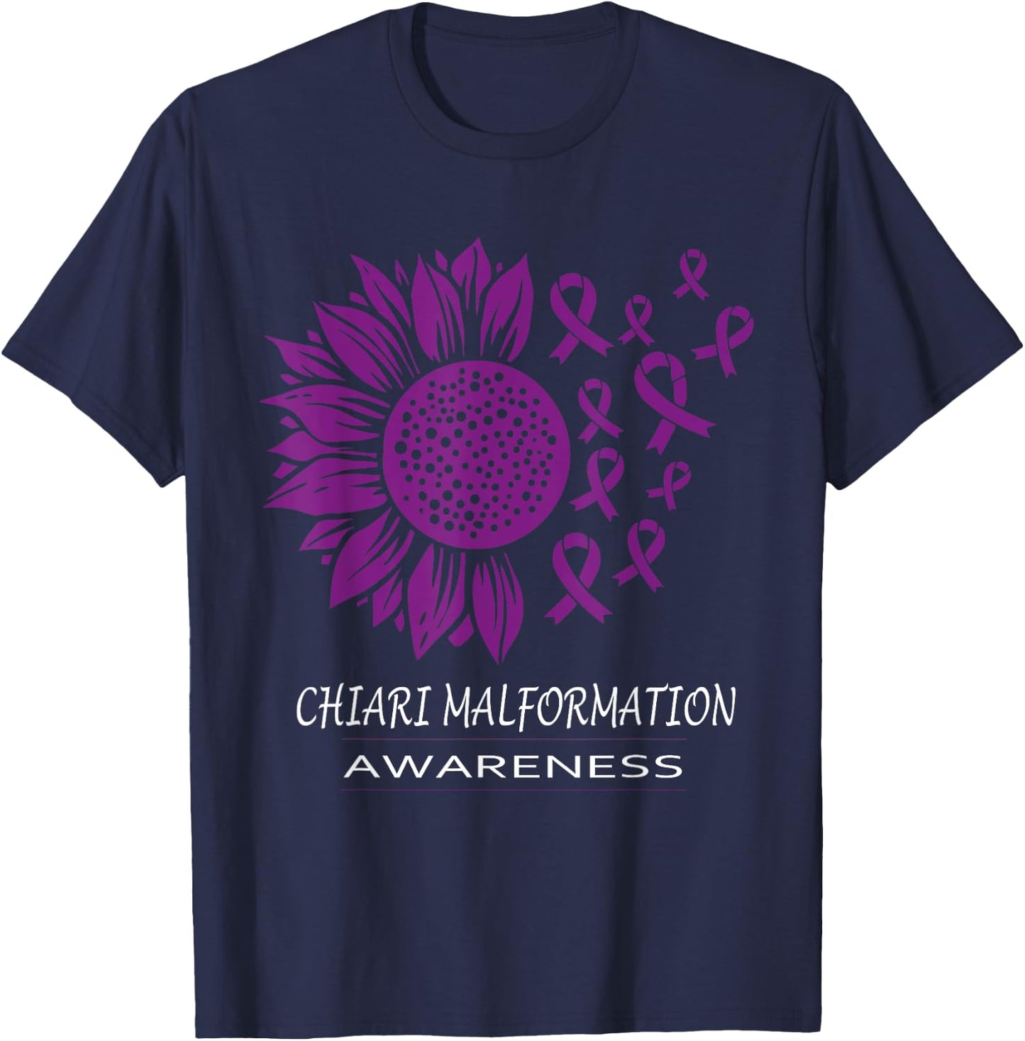 Wear Purple Chiari Malformation Awareness Sunflower T-Shirt - T-Shirt | Navy