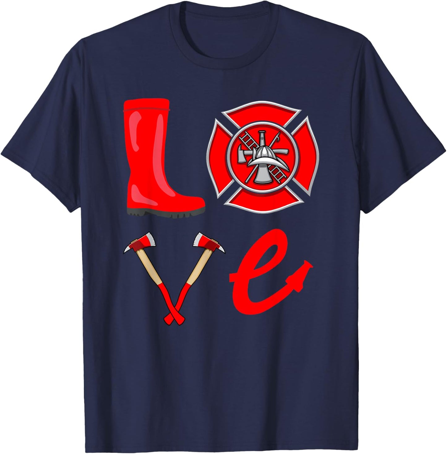 Love Firefighter Fireman Firefighting Fire Truck T-Shirt - T-Shirt | Navy