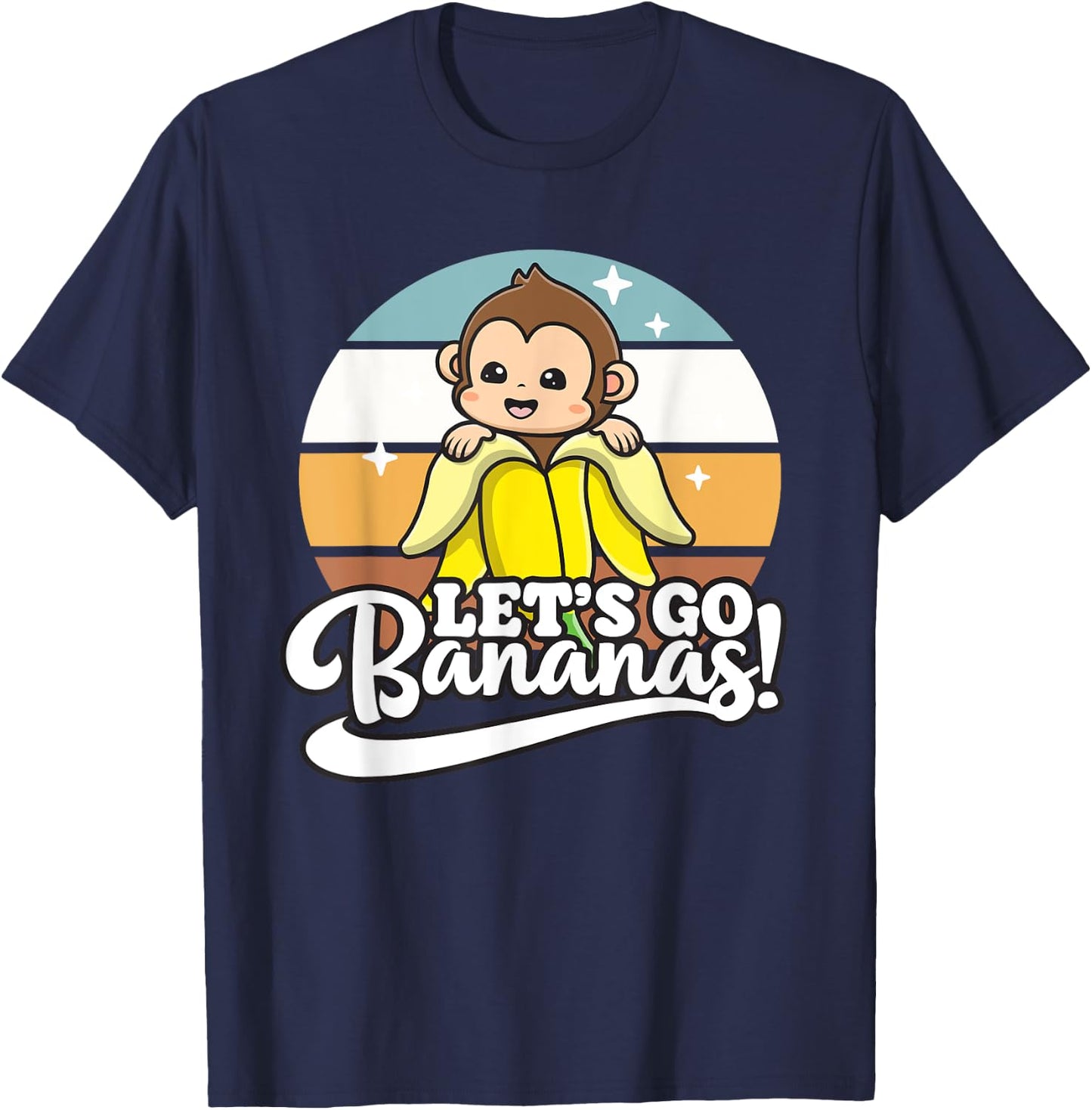 Cute Kawaii Monkey, Funny Let’s Go Bananas T-Shirt - T-Shirt | Navy