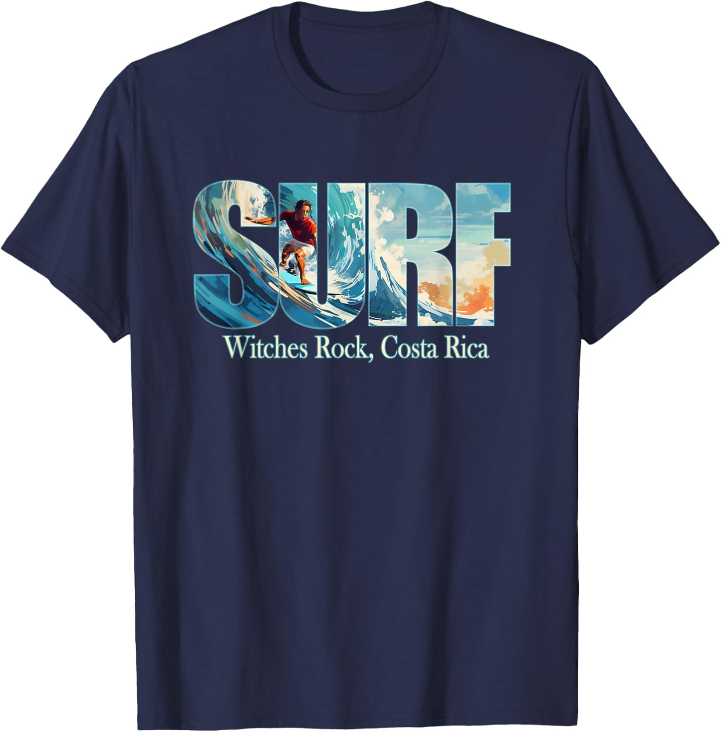 Witches Rock, Costa Rica Beach Surfing T-Shirt - T-Shirt | Navy
