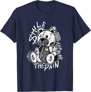 Vintage Teddy Bear Smile Letter Graphic Drop Print Smile T-Shirt - T-Shirt | Navy