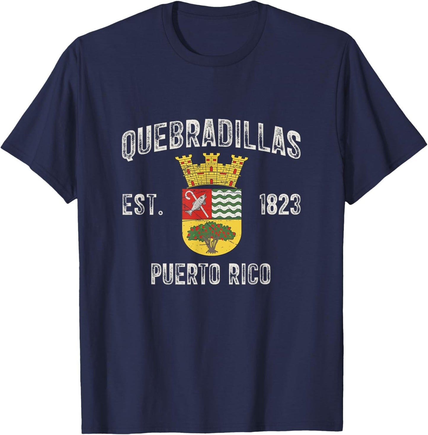 Quebradillas In Puerto Rico Est 1823, Quebradillas Armorial T-Shirt - T-Shirt | Navy