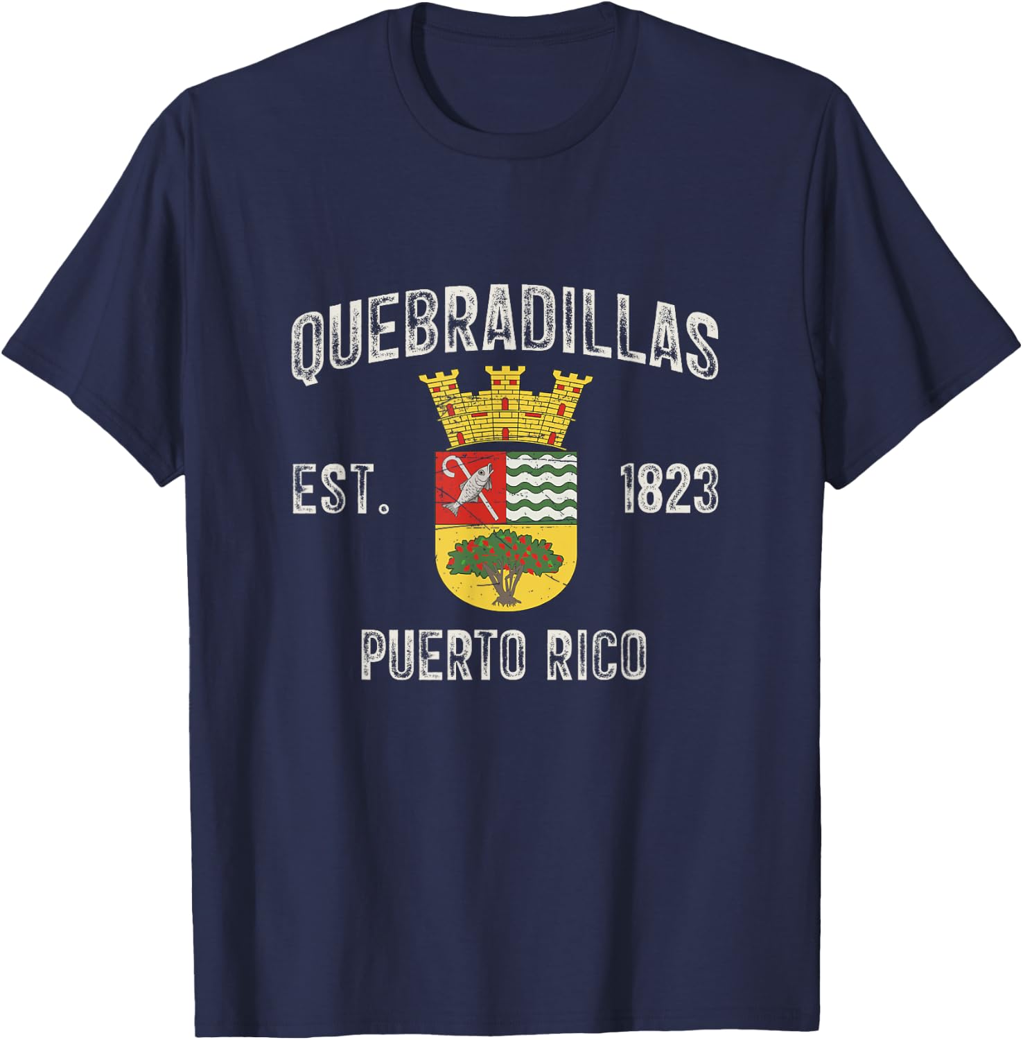 Quebradillas In Puerto Rico Est 1823, Quebradillas Armorial T-Shirt - T-Shirt | Navy