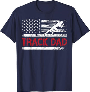 Track Dad Of A Track And Field Athlete US Flag Track Father T-Shirt - T-Shirt | Navy
