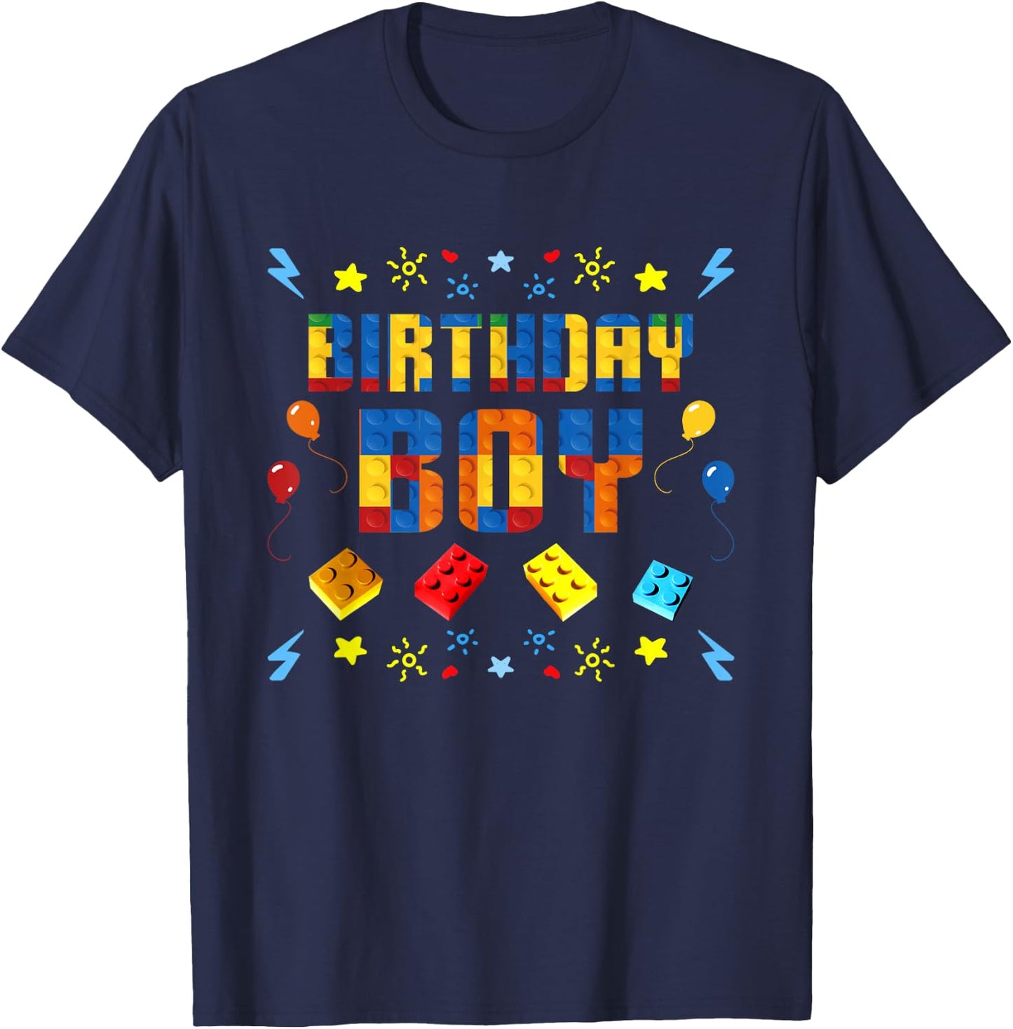 Birthday Boy Master Builder Building Blocks Matching Kids T-Shirt - T-Shirt | Navy