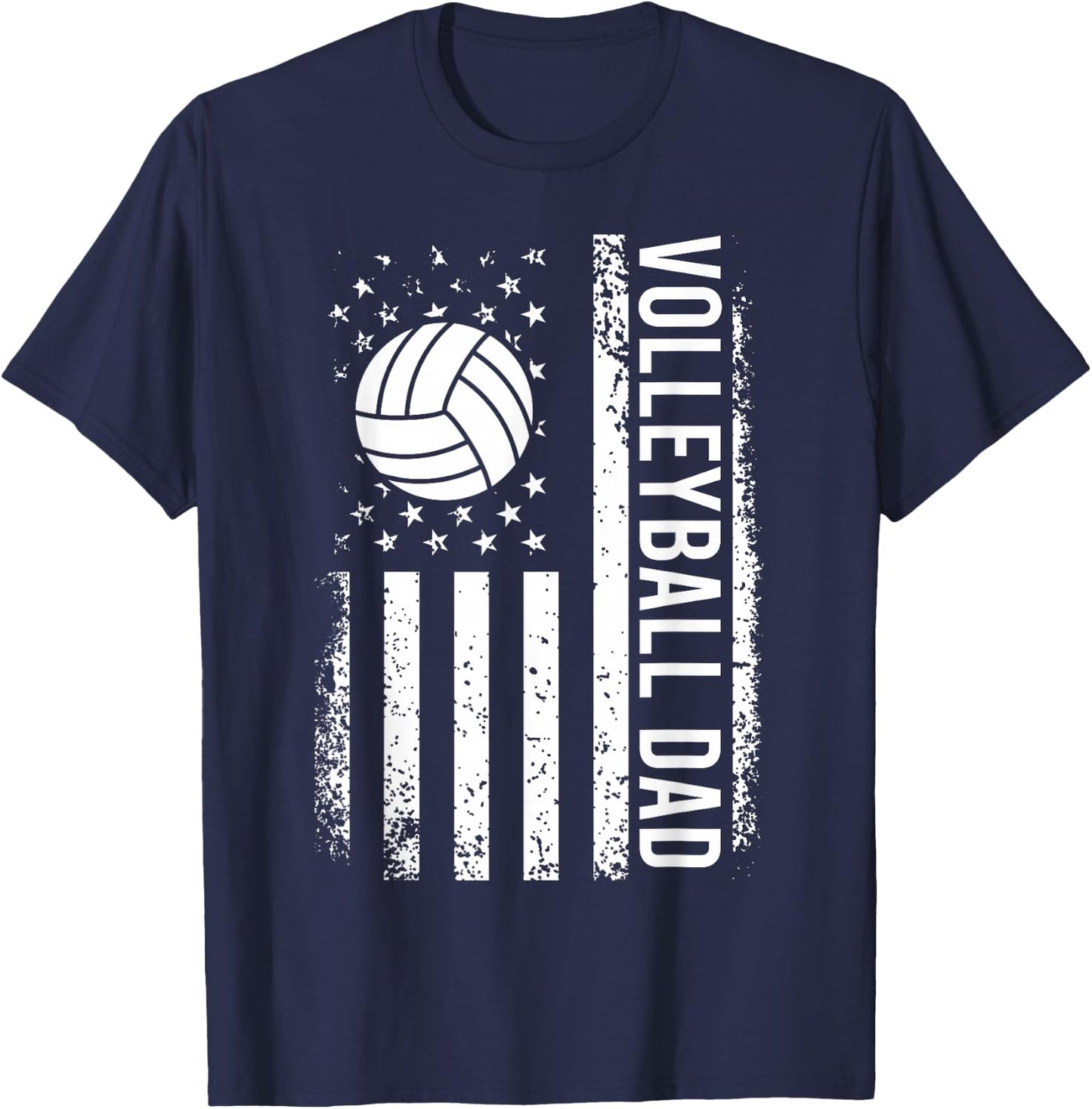 Vintage Volleyball Dad USA Flag Retro Fathers Day Daddy Papa T-Shirt - T-Shirt | Navy