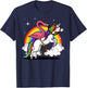 Flamingo Bird Riding Unicorn Magical Rainbow Kids Girls T-Shirt - T-Shirt | Navy
