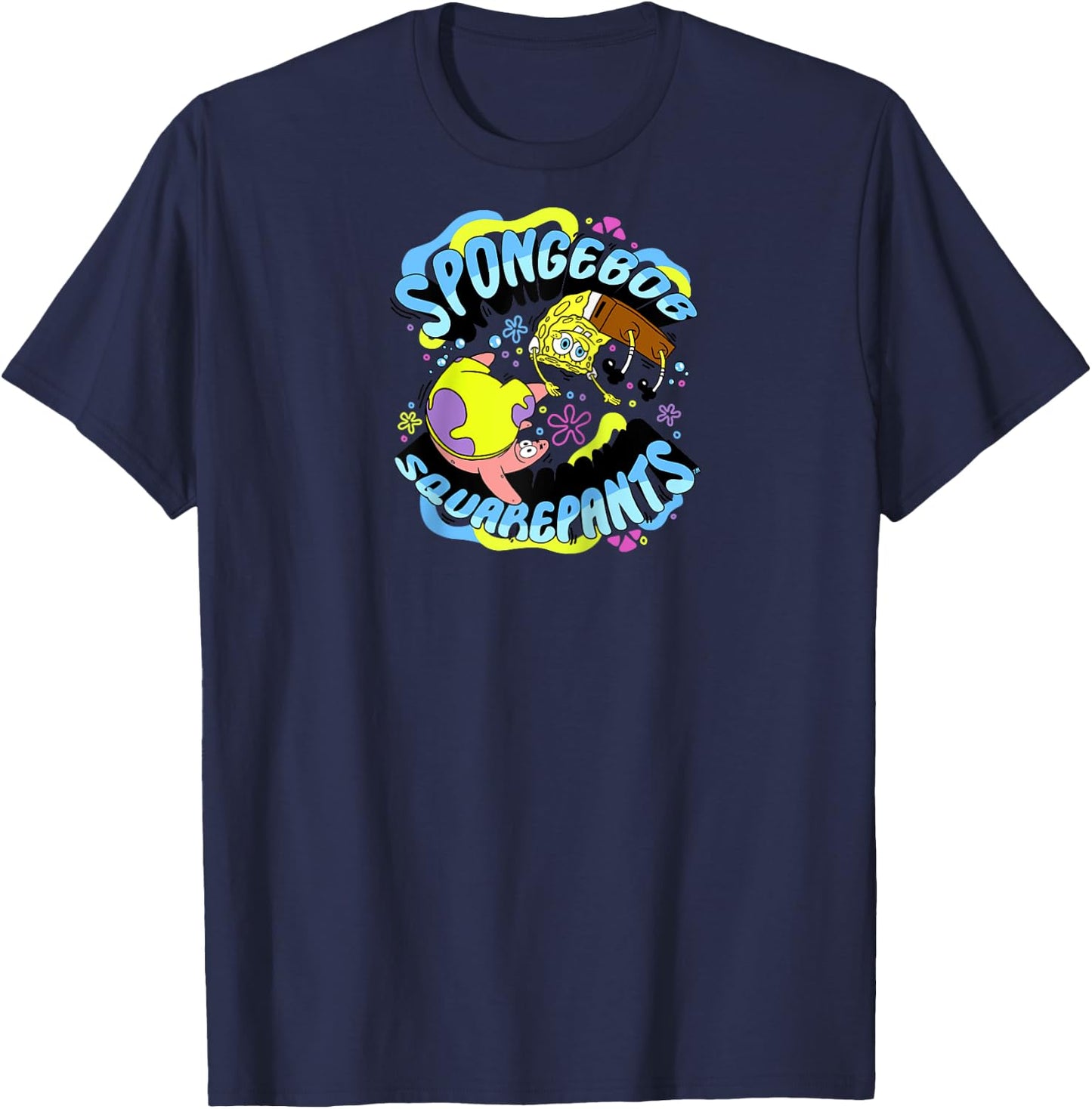 SpongeBob SquarePants Patrick & SpongeBob Friends Poster Raglan Baseball T-Shirt - T-Shirt | Navy