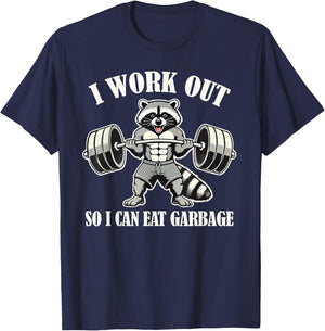 Funny Raccoon I Work Out So I Can Eat Garbage Gym Fitness T-Shirt - T-Shirt | Navy