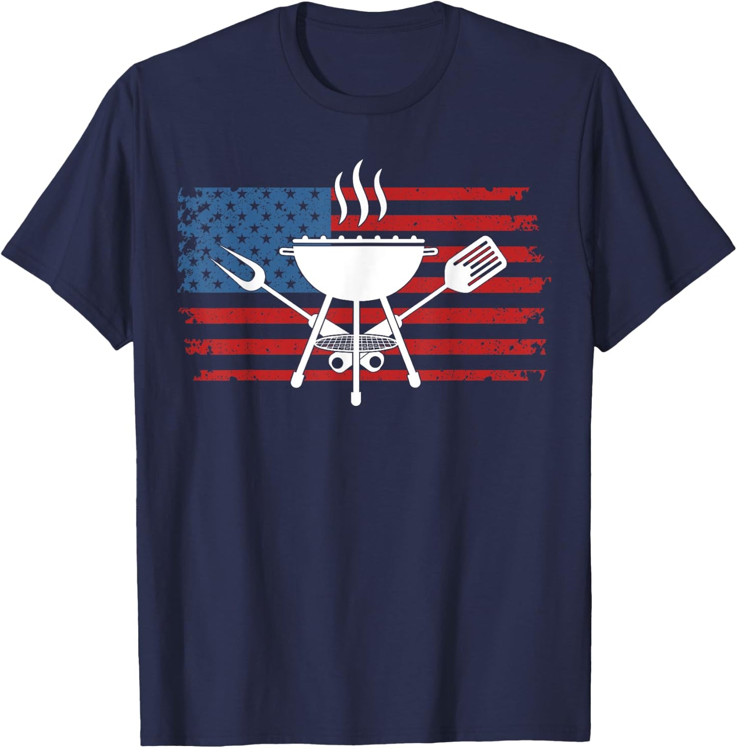 BBQ American Flag USA Barbecue Grill 4th Of July T-Shirt - T-Shirt | Navy