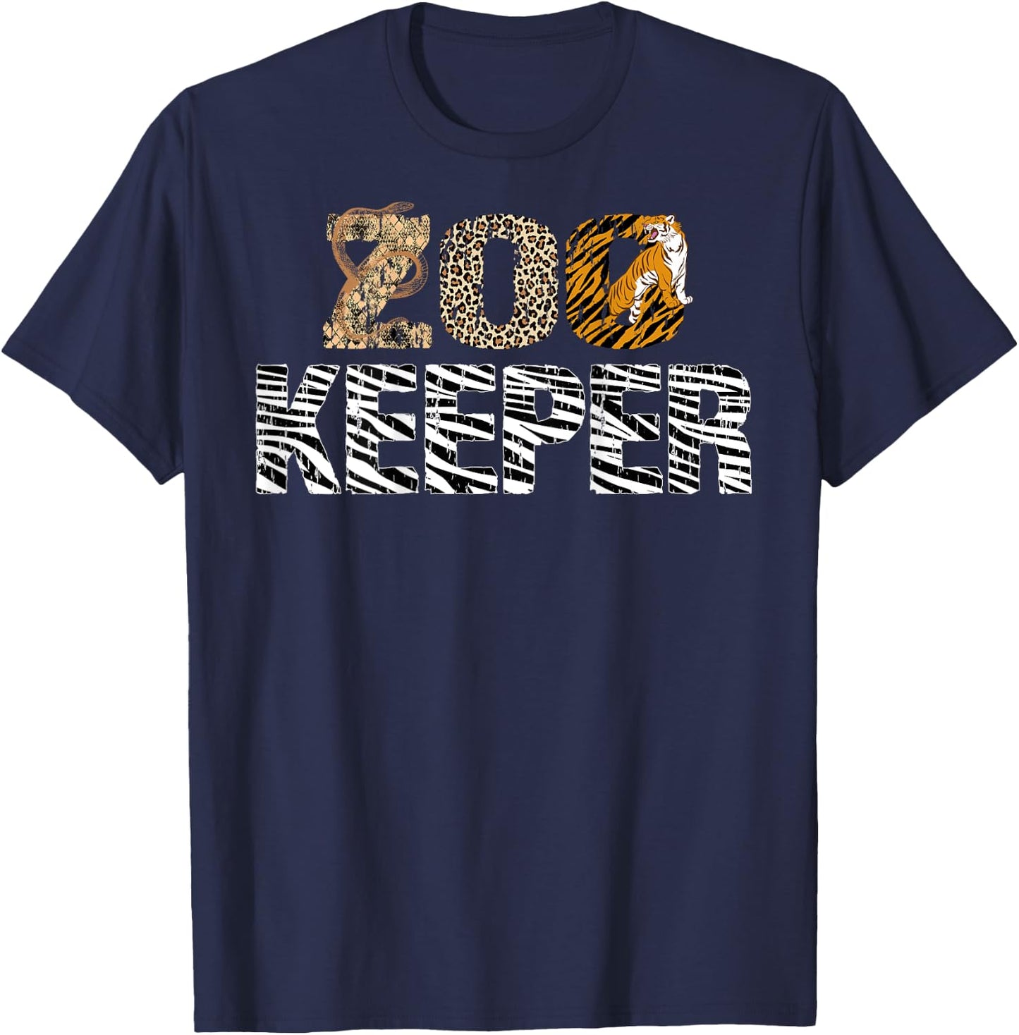 Zookeeper Costume African Animals Zebra Wild Print On Back T-Shirt - T-Shirt | Navy
