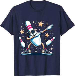 Bowling Pin Dabbing Sunglasses Bowler Player Kids Boys Men T-Shirt - T-Shirt | Navy
