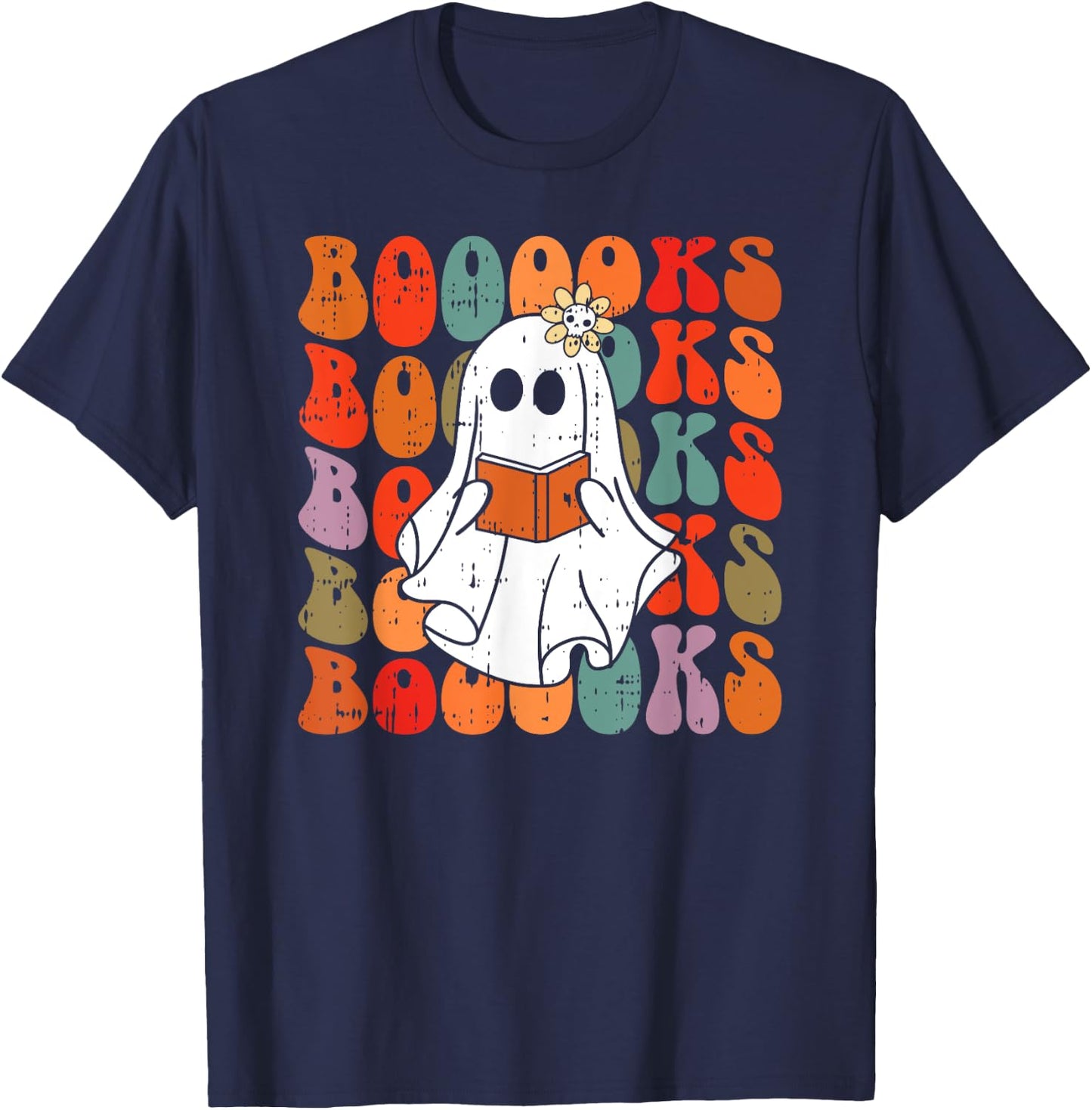 Ghost Reading Book Halloween Spooky Reader Spirit Ghoul T-Shirt - T-Shirt | Navy