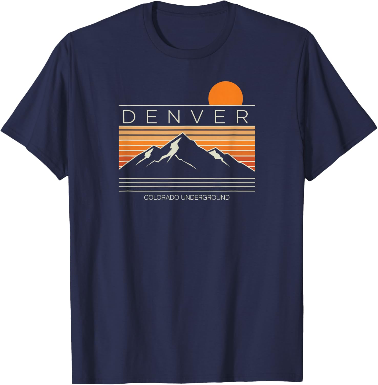 Denver Colorado Mountain Sunset Graphic T-Shirt - T-Shirt | Navy