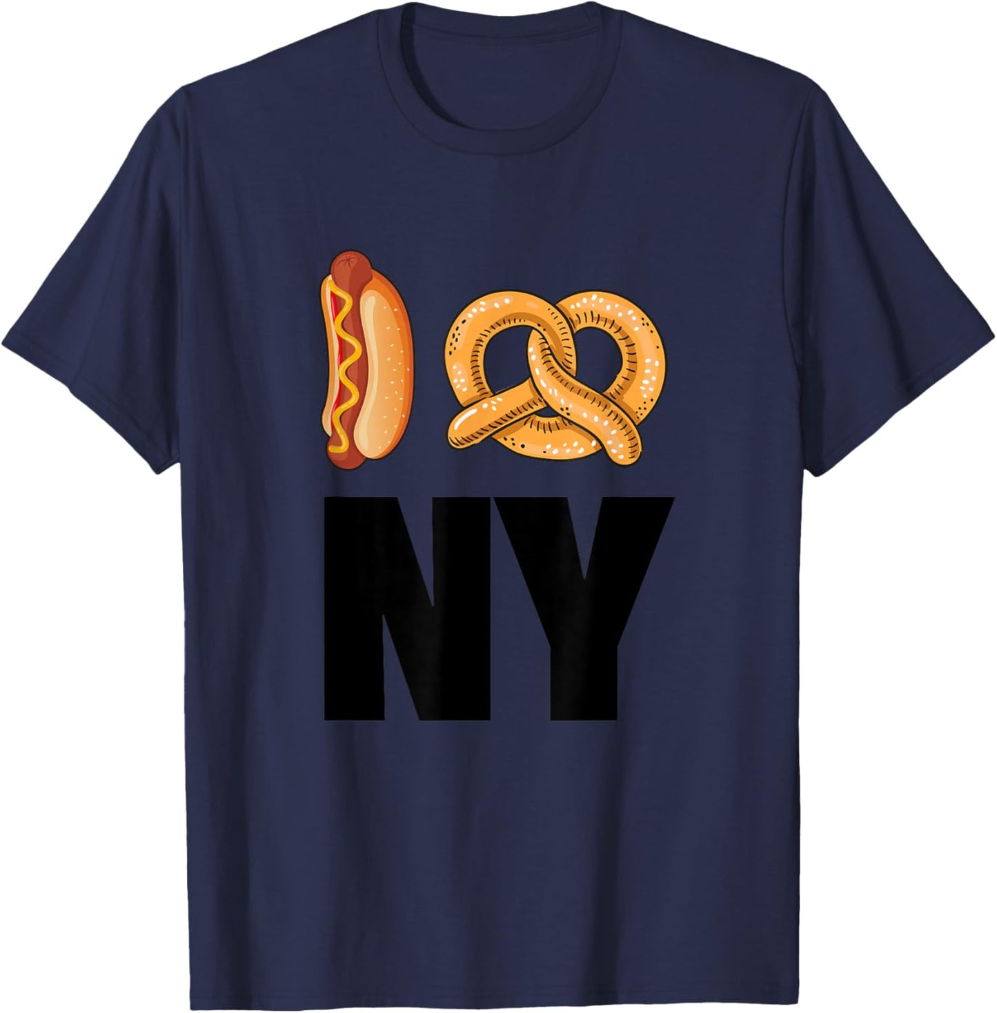 Bahaa's I Pretzel New York, Cool New York City Illustration Graphic , Small, White T-Shirt - T-Shirt | Navy
