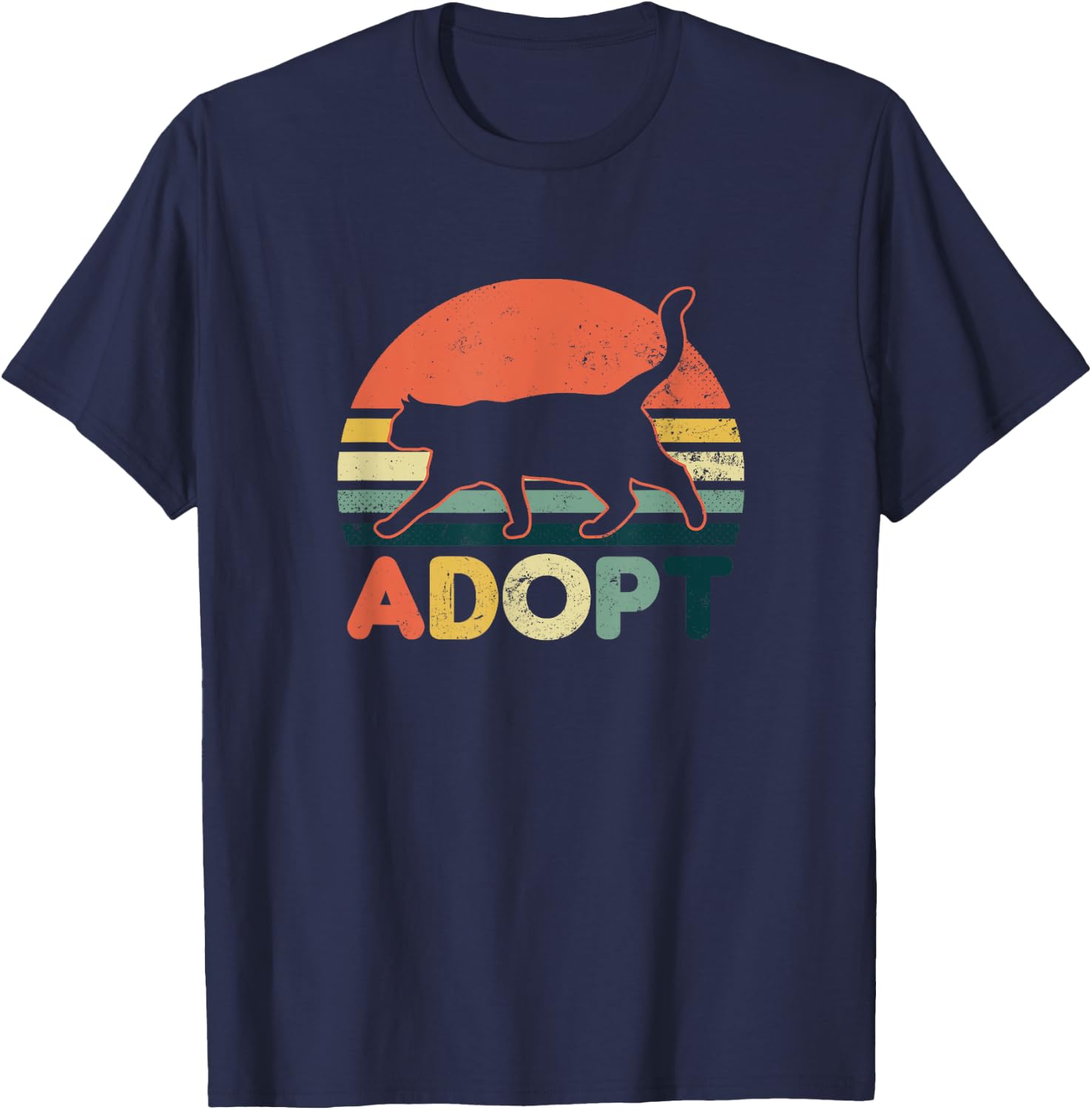 Cat Adoption Design Vintage Retro Sunset Adopt Gift Men Women T-Shirt - T-Shirt | Navy