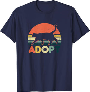 Cat Adoption Design Vintage Retro Sunset Adopt Gift Men Women T-Shirt - T-Shirt | Navy