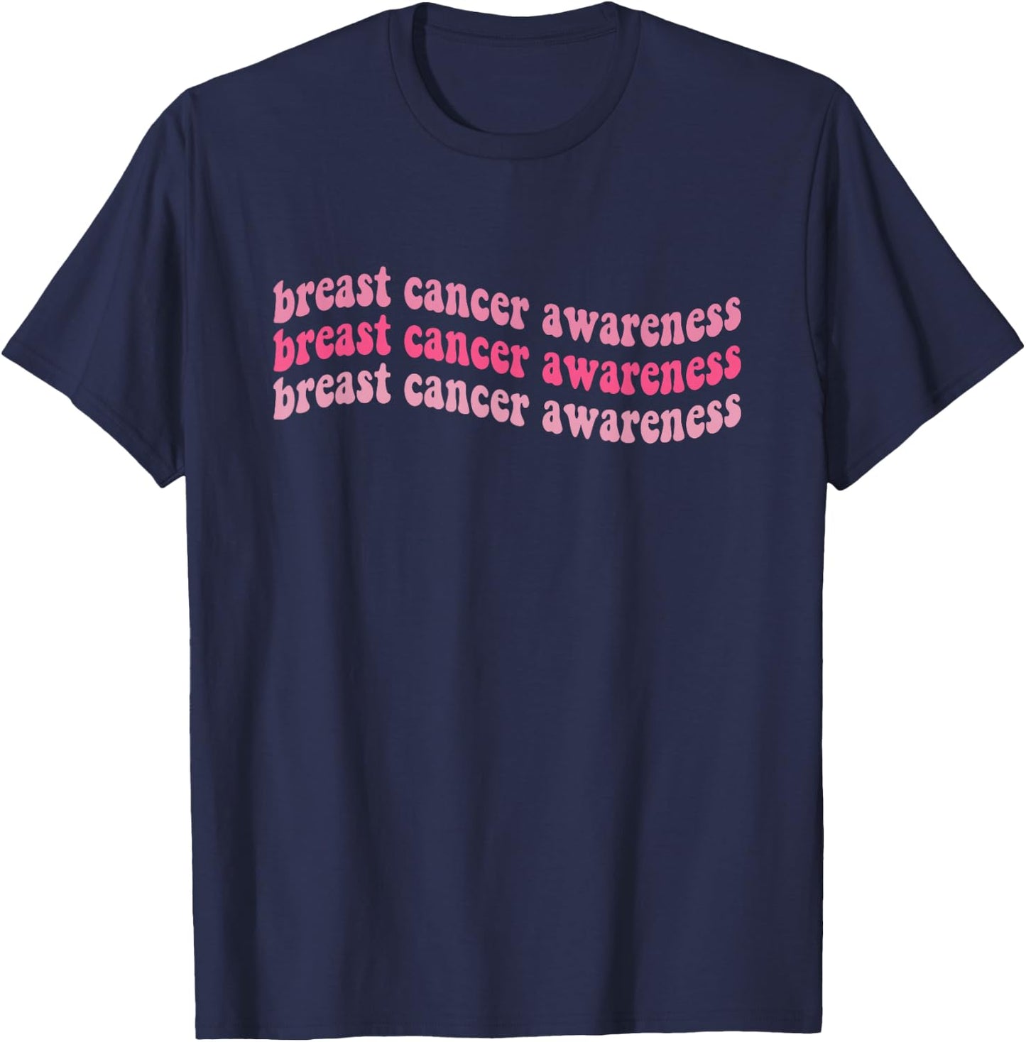 Pink Retro Groovy Breast Cancer Awareness Month Women Men T-Shirt - T-Shirt | Navy