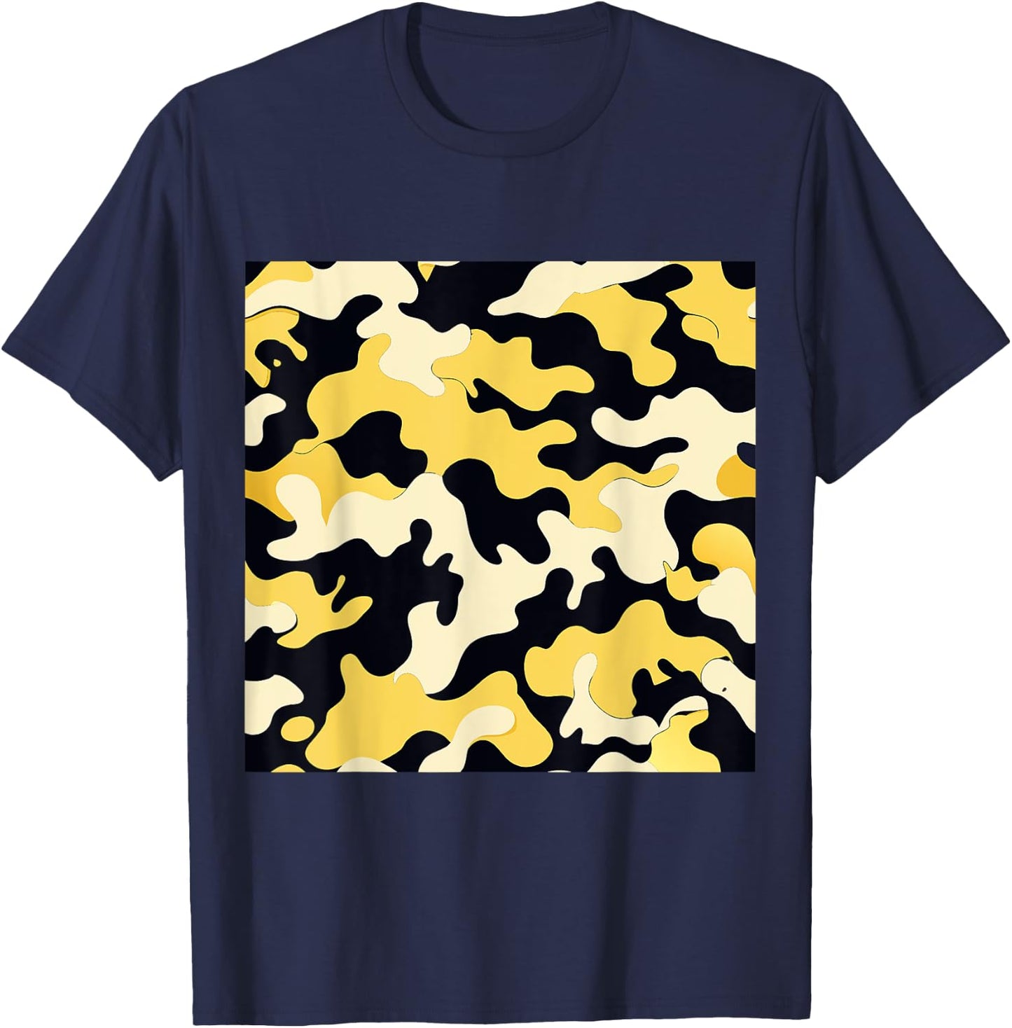 BY CRADOX CREATIVE Yellow Cream and Black Camouflage Art Pretty Pattern Camo , Small T-Shirt - T-Shirt | Navy